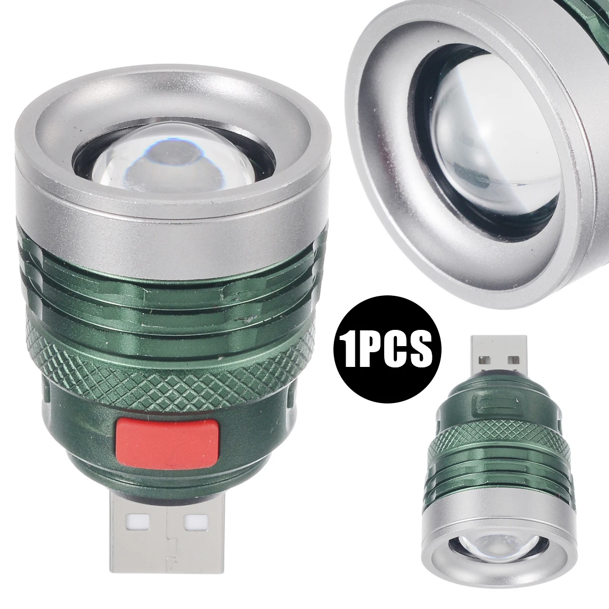 Portable Green LED Flashlight USB Handy Powerful Camping Light Mini Torch Zoomable 3Mode Pocket For Outdoor Travel Lamp