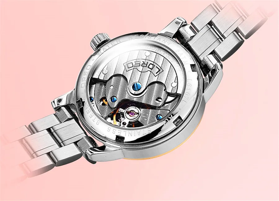 Сапфир loreo женские модные автоматические механические часы женские кожаные высококачественный ремешок для часов повседневные водонепроницаемые наручные часы подарок
