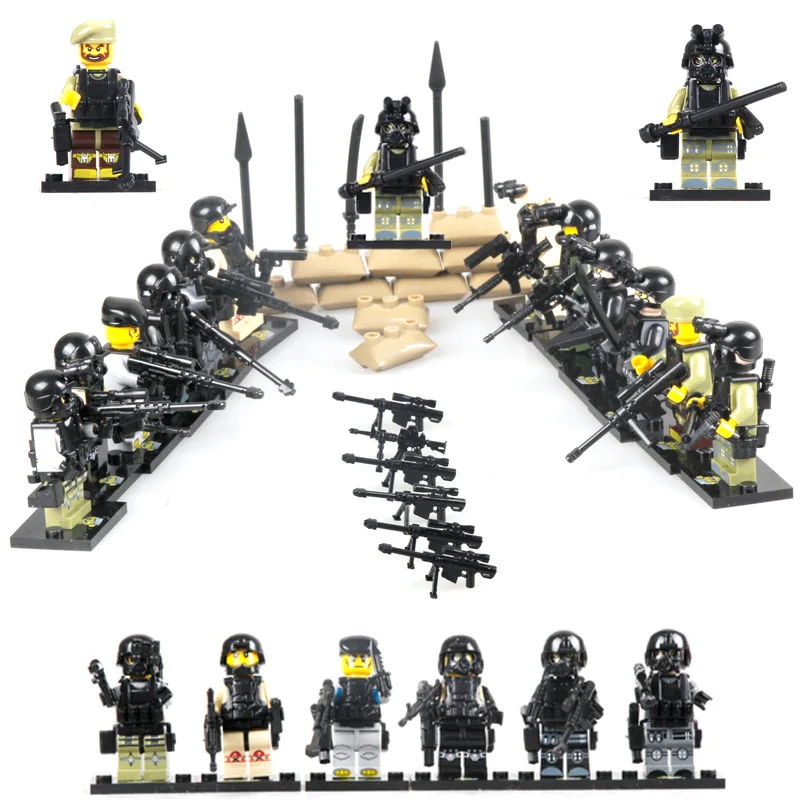 

MOC 12PCS City police Swat team CS Commando Army soldiers with Weapon Gun Building Blocks Compatible Military Toy gift