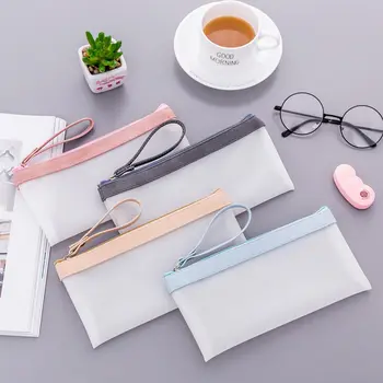 

Coloffice Korean Small Fresh Transparent Scrub Pencil Bag Simple Jelly Gel Color Student Pencil case stationery 10.5x21cm 1Piece