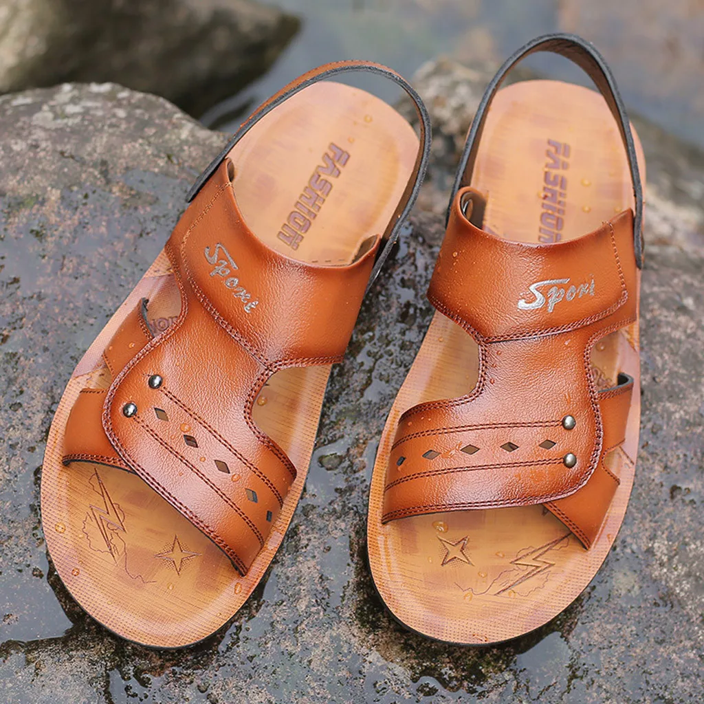 SAGACE/сандалии на плоской подошве; Мужские Кожаные классические пляжные шлепанцы в римском стиле; мужские летние повседневные Нескользящие сандалии; большие размеры 39-46;# 4z