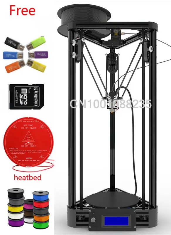 black with heatbed and 1kg filament Machine 3d printer kit min kossel open source KOSSEL ROSTOCK 3d printer