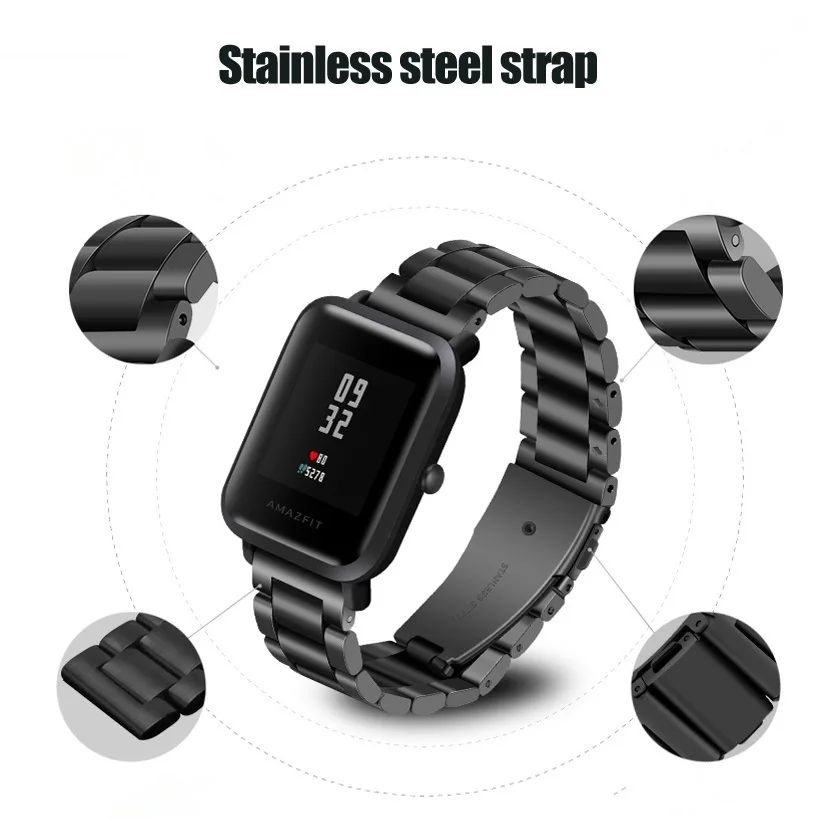 Металлический ремешок из нержавеющей стали для Xiaomi Huami AMAZFIT Bip 20 мм Браслет Для Xiaomi Huami Amazfit Youth умные часы стальной ремешок
