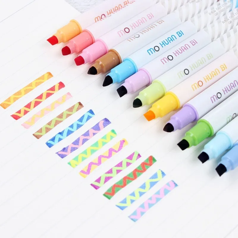 12Colors Double end Highlighter Pen Marker Pens Pastel Liquid Chalk Markers Painting Drawing Art