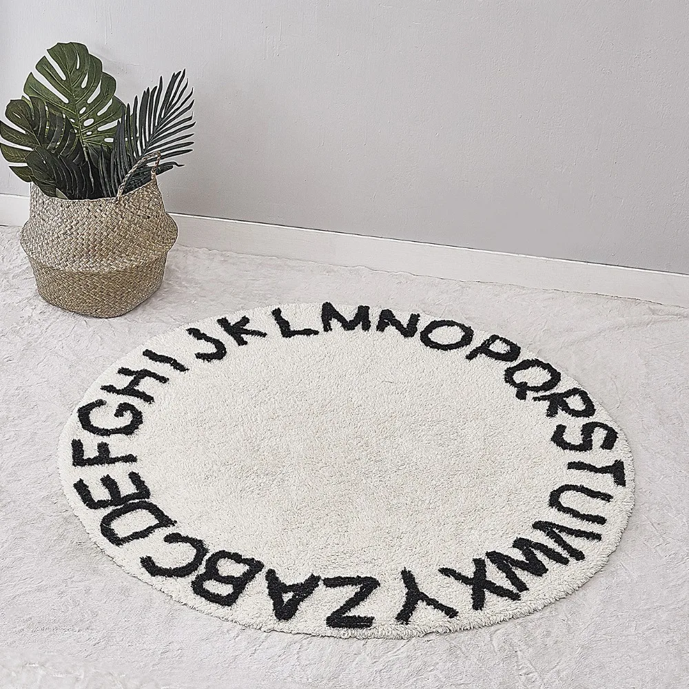 120CM INS Kids Crawling Carpet Baby Infant Play Mats Letter Pattern Floor Rug Fleece Round Blanket Children Room Decor Game Pad