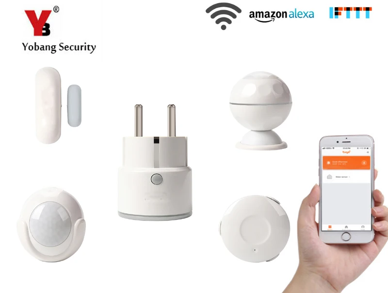 YobangSecurity приложение управление Wi-Fi Smart EU Plug, дверной/оконный датчик, датчик утечки воды, датчик движения PIR для умного дома