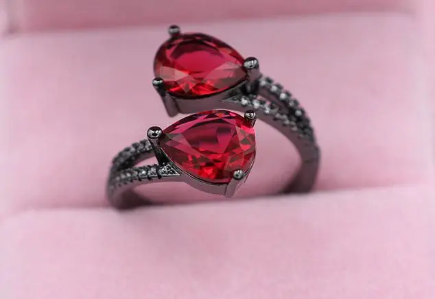 Кольца для женщин, разноцветное сердце, циркон, открытые, кольца на палец, Черное золото, для женщин, подарок, регулируемое кольцо, Великолепное модное ювелирное изделие - Цвет основного камня: ruby     R001