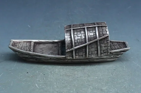 

decoration white Copper silver factory Elaborate Ancient Chinese Classical White Copper Statue - Little Fishing Boat