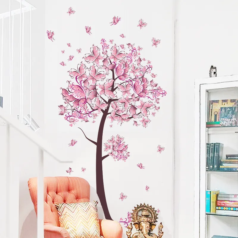 Цветок цветочные бабочки дерево наклейки на стену наклейки для гостиной спальни ТВ диван фон домашний декор настенные наклейки Фреска плакат
