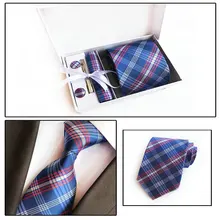 Британский мужской плед Полосатый Бизнес Свадьба Вечеринка Hanky шеи Зажимы для галстука, запонки карман квадратный носовой платок широкий галстук коробка