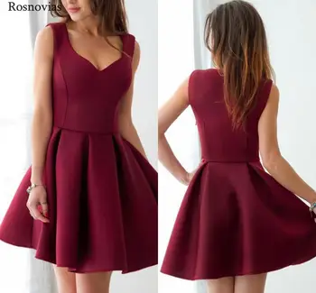 

Burgundy Short Prom Dresses 2020 V Neck Side Zipper Above Knee Length Homecoming Party Gowns Vestido De Fiesta Cheap Customized