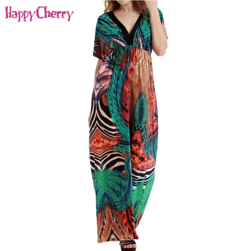 

Bohemian Maternity Dresses New Spring High Waist Printed Dress Office Lady Deep V Long Maxi Dress For Pregnant Women Outwear 5XL