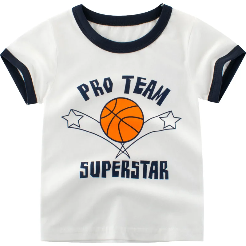 OKLADY/Коллекция года, летняя футболка для малышей Топ с принтом в виде букв и баскетбола для маленьких мальчиков и девочек, хлопковая дешевая брендовая одежда для детей 12 мес. От 1 до 10 лет - Цвет: Бежевый