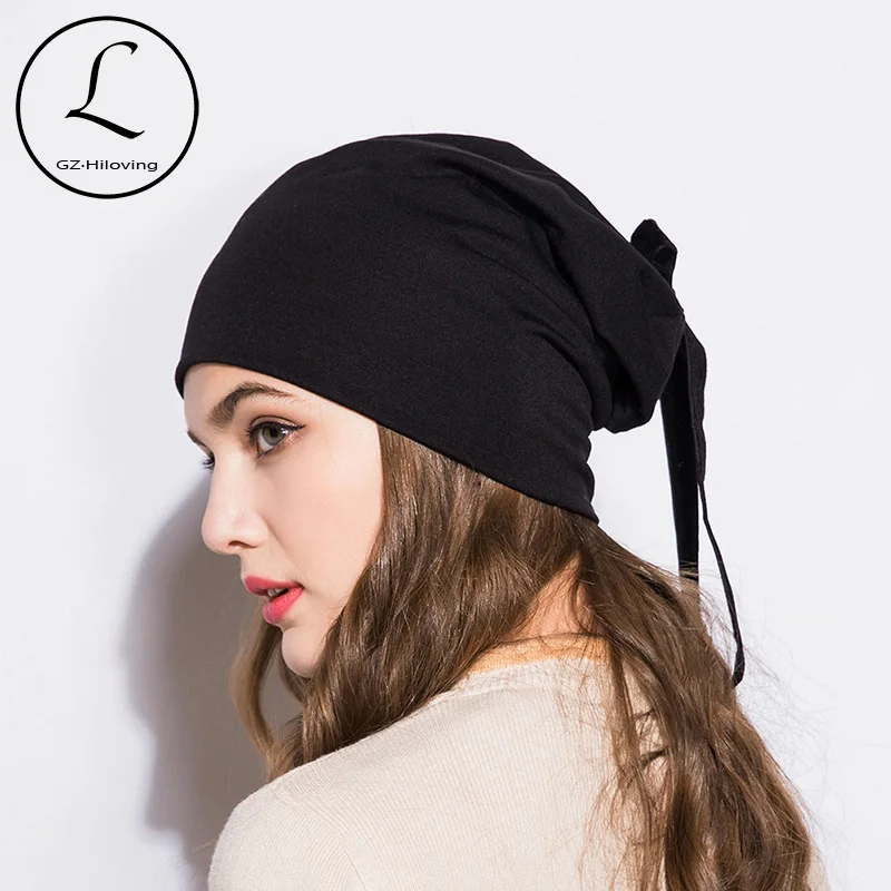 

GZHILOVINGL 2018 New Fashion Soft Cotton Ladies Beanies With Flannel Bow Hip-hop Solid Color Women Hat Cap Casual High Quality
