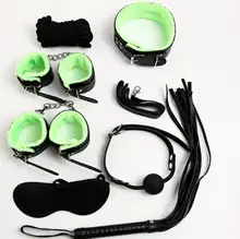 Секс Связывание Kit 7 Шт./компл. Сексуальные Товары Для Взрослых Игры Секс Игрушки набор Наручники Footcuff Кнут Веревки С Завязанными Глазами для Пар, Эротические Игрушки