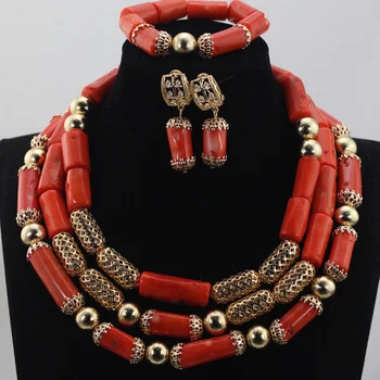 

Gorgeous African Costume Natural Coral Bead Necklace Set Indian Wedding Dubai Chunky Jewelry Free Shipping QW418