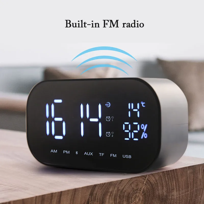 

New LED Alarm Clock With FM Radio Wireless Bluetooth Speaker Support Aux TF USB Music Player Wireless For Office Bedroom