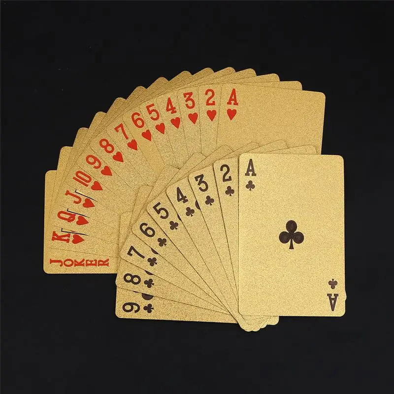 Goede Eervolle Goud Speelkaarten Poker Game Dek Goudfolie Poker Set Plastic Magic Card Waterdicht Kaarten Magic Speciale Omgord Om sturen