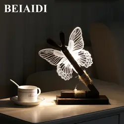 BEIAIDI креативный подарок 3D бабочка светодиодный ночник прикроватные деревянный стол света для чтения исследование мило 3D акрил свет Бабочка