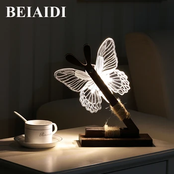 

BEIAIDI Creative Gift 3D Butterfly LED Night Light Bedside Wooden Table Light For Reading Study Cute 3D Acrylic Butterfly Light