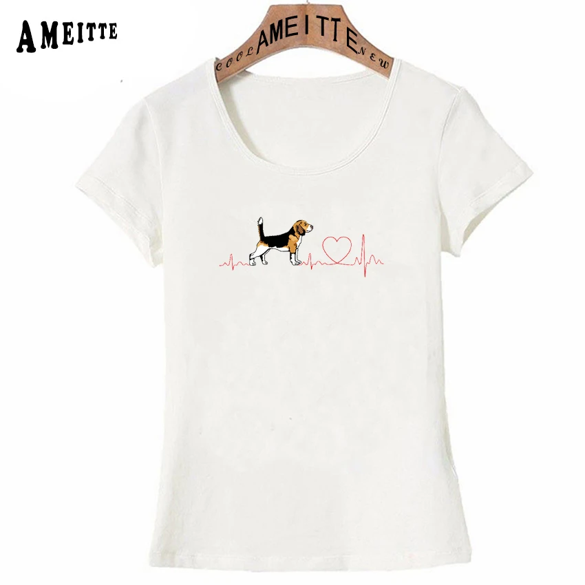 Смешная футболка Beagle love EKG летняя модная женская милые повседневные футболки для