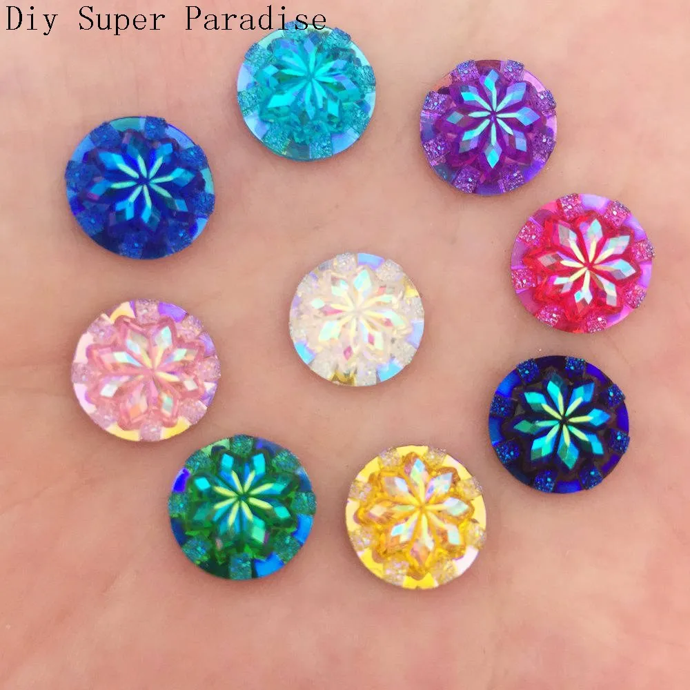 

Hot 40pcs 12mm AB Resin 3D Round Rhinestone Flower Flatback Child Work Scrapbooks K82