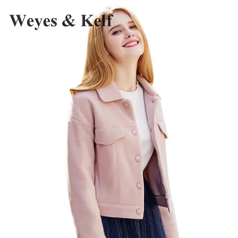 

Weyes & Kelf Sweet Single Breasted Short Winter Jacket coat Womens 2017 Casuse Slim Ladies Pink Wool Coat Bomber Jacket women