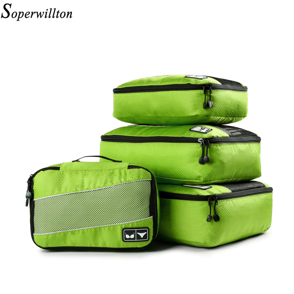 

Soperwillton Travel Totes Packing Cubes For Outwears Shirts Bras Nylon Breathable Men Women Travel Luggage Organizer Cube Set