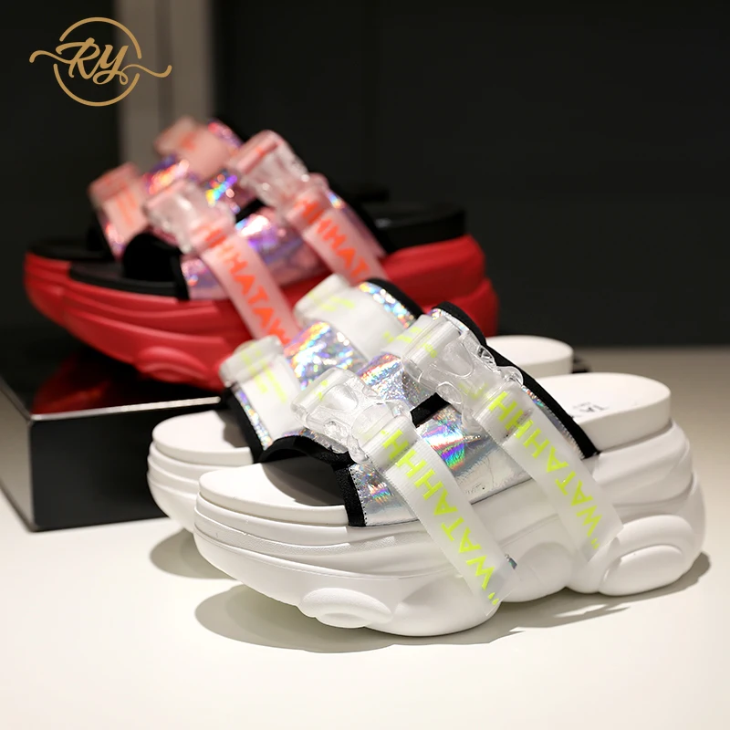 

RY-RELAA Women's sandals Genuine Leather luxury shoes women designers slides slippers women platform house slippers High heel
