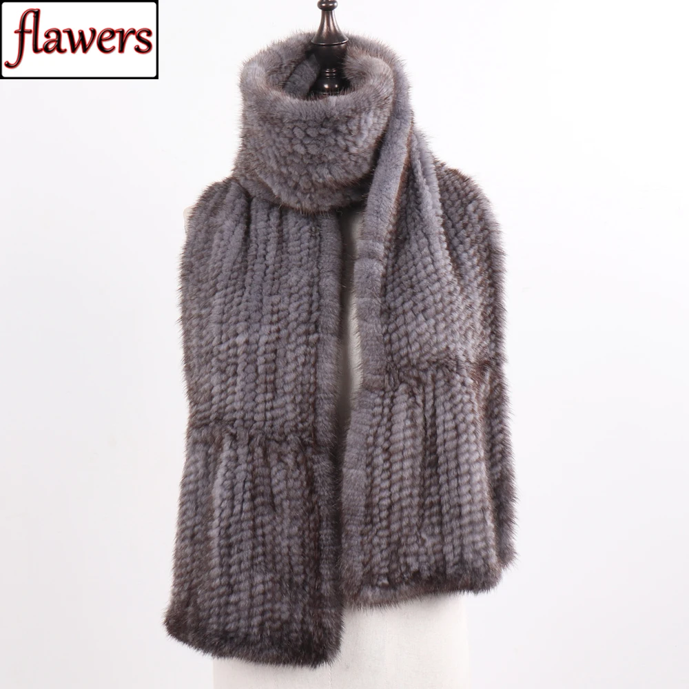 

New Winter Women Hand Knitted 100% Genuine Mink Fur Scarf Shawl Natural Warm Mink Fur Muffler Lady Quality Real Mink Fur Scarves