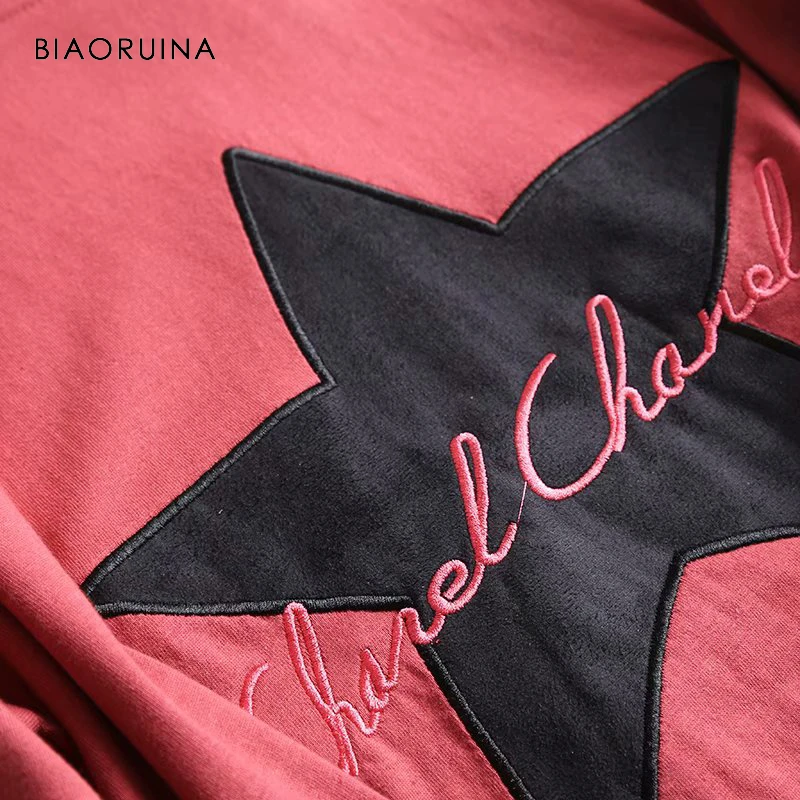 BIAORUINA, Женская Повседневная футболка с вышитыми буквами, короткий рукав, Женская свободная модная футболка с геометрическим рисунком, женские универсальные футболки, топы