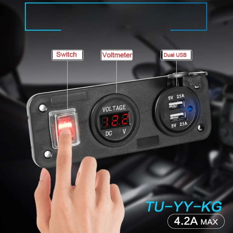 

1Pc 4.2A Dual USB Charger LED Voltmeter With Switch Adapter Panel for Car Boat Truck
