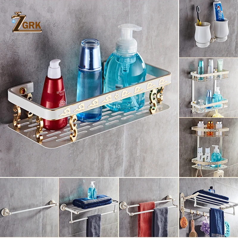 

ZGRK Paper Holders Euro style Bathroom Accessory Space Aluminum White Spray Paint Bath Hardware Set Bathroom Fitting Towel Ring