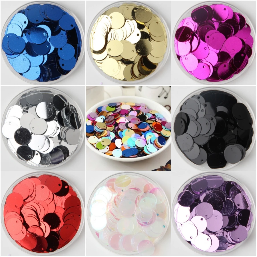 30g Paillette Sequin 10mm 15mm 20mm 25mm Large Flat Round Edge Hole Loose Sequins for Carfs Kids