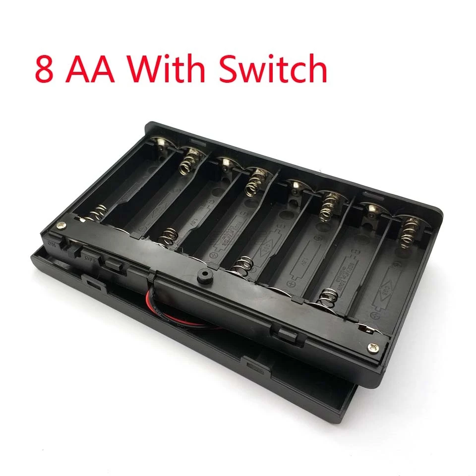 AA Battery Holder AA Battery Storage Case Plastic Box 8AA Case ON/OFF Switch Cap Wire For 8 X 1.5V