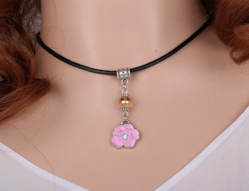 Crystal Beads Flowers Enamel Necklace Pendant Charms Choker Collar