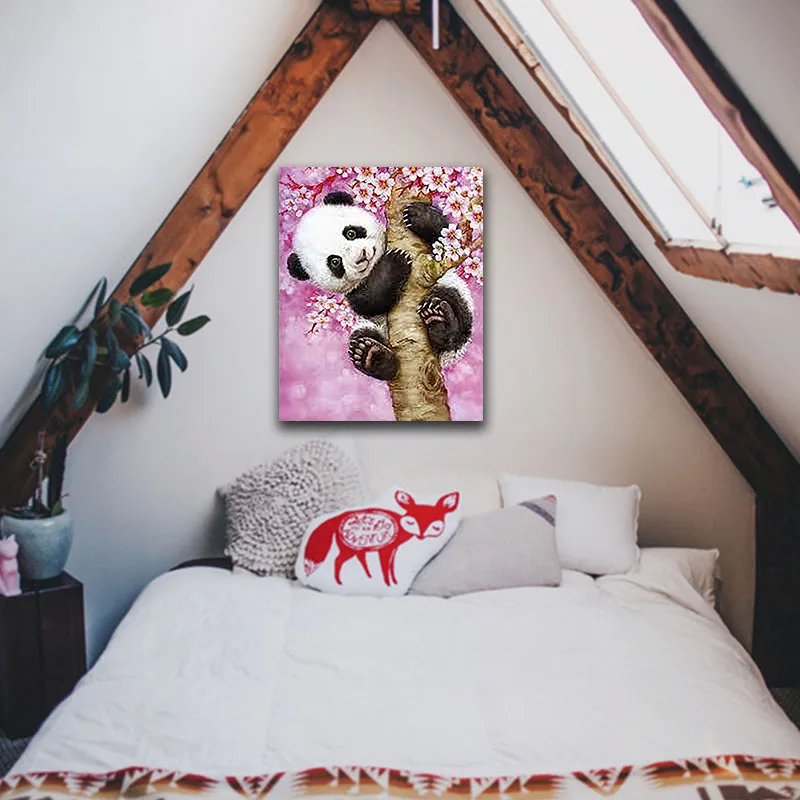 

DIY colorings pictures by numbers with colors Panda on peach tree picture drawing painting by numbers framed Home