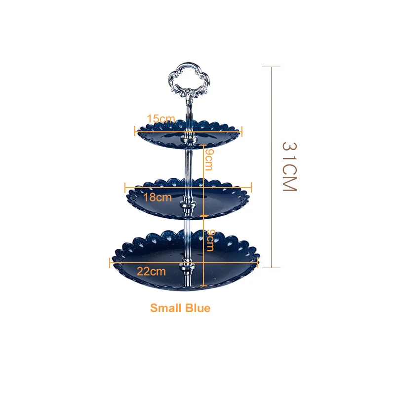 Small Blue 3 яруса конфет торт подставка для свадебной вечеринки торт дисплей ретро кекс лоток тарелки держатель пластиковый многоуровневый десертный лоток 231 - Цвет: Small Blue