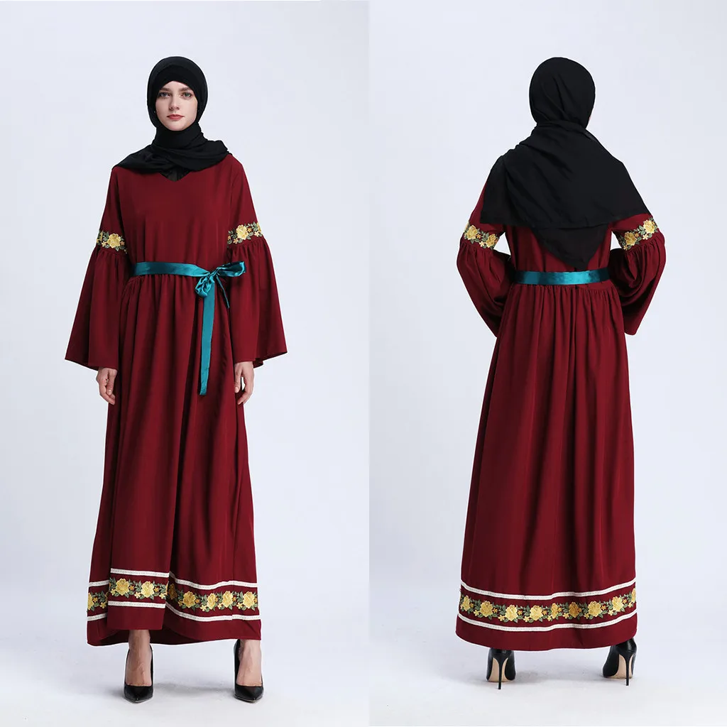 Горячая Дубай Кафтан Платье женское 2019 мусульманское Макси платье труба рукав