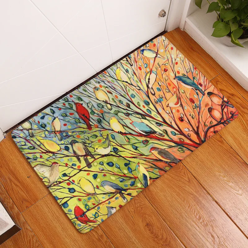 

Oil Colorful Bird Tree World Doormat for Entrance Door Microfiber Rugs In The Hallway Anti-slip Bedroom Carpets Kitchen Mats