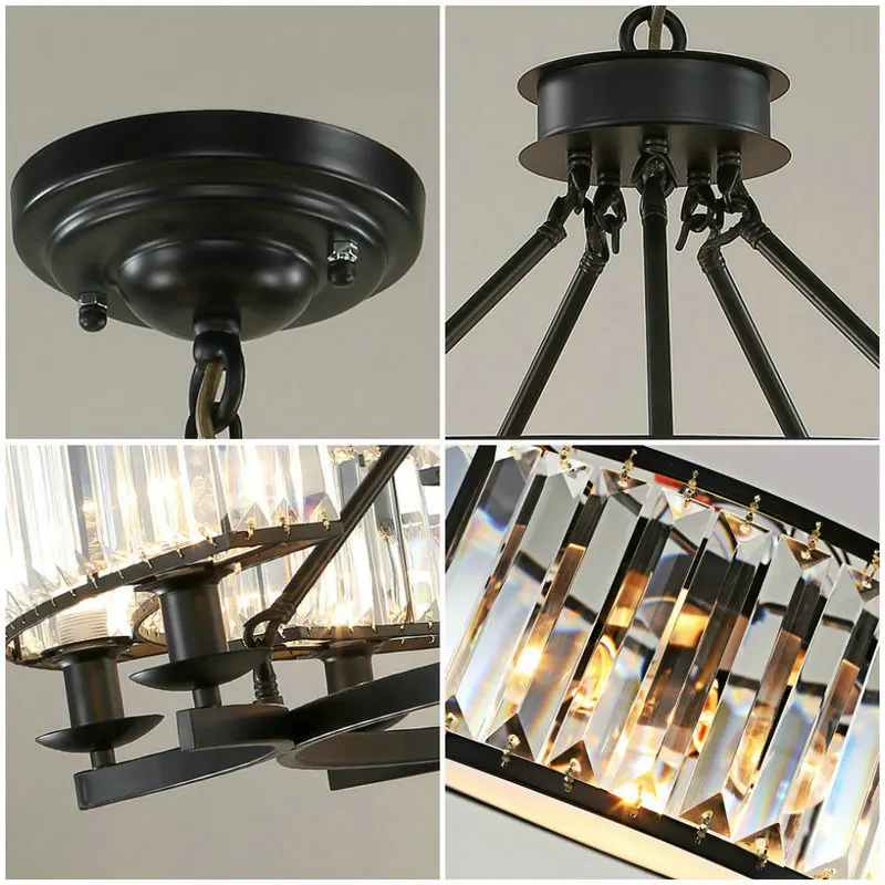 Винтажный стиль лофт хрустальный светильник бронзовая черная хрустальная люстра лампа абажур лампы для гостиной E14 Светодиодная лампа