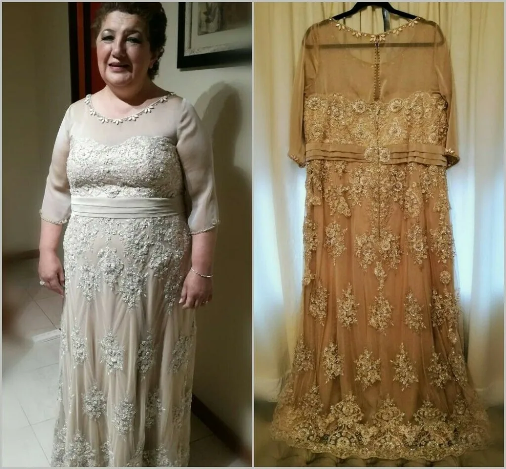Champagne Ivory Chiffon Mother of the Bride Dresses Beaded Plus Size
