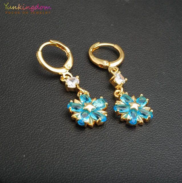 Yunkingdom Shiny Flower Drop Earrings For Women Crystal Cubic Yunkingdom Shiny Flower Drop Earrings For Women Crystal Cubic Zirconia Earring Yellow Gold Color Jewelry K1450