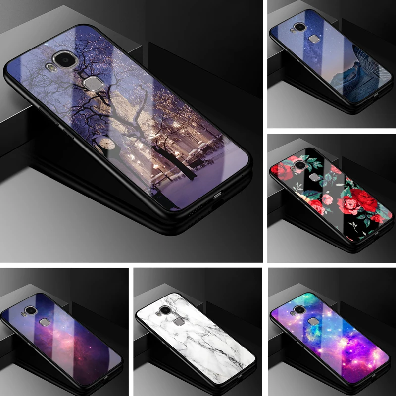 

For Huawei Honor 5X Case Glass Tempered Hard Back Cover For Huawei GR5 2016 Case Cover Soft Bumper Honor 5 X KIW KII L21 L22