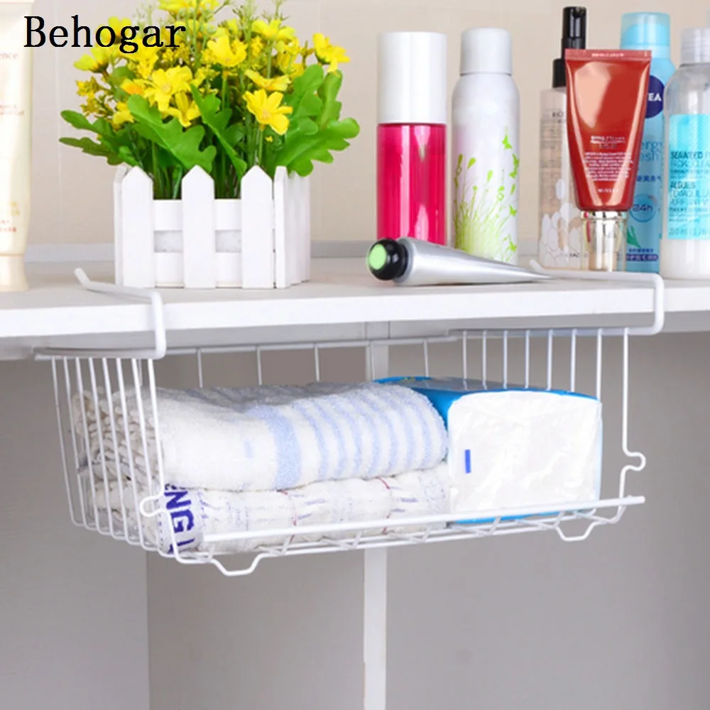 

Behogar Multi-Purpose Metal Hanging Under Shelf Basket Storage Holder Hanger Drawer Closet Organizer Wrap Rack Bookcase Stand