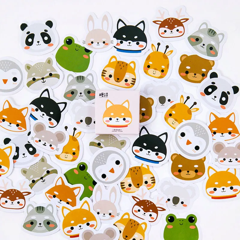 

45pcs/box Cartoon animal head paper sticker Cute panda rabbit penguins decora diy diary scrapbooking sticker children stationery