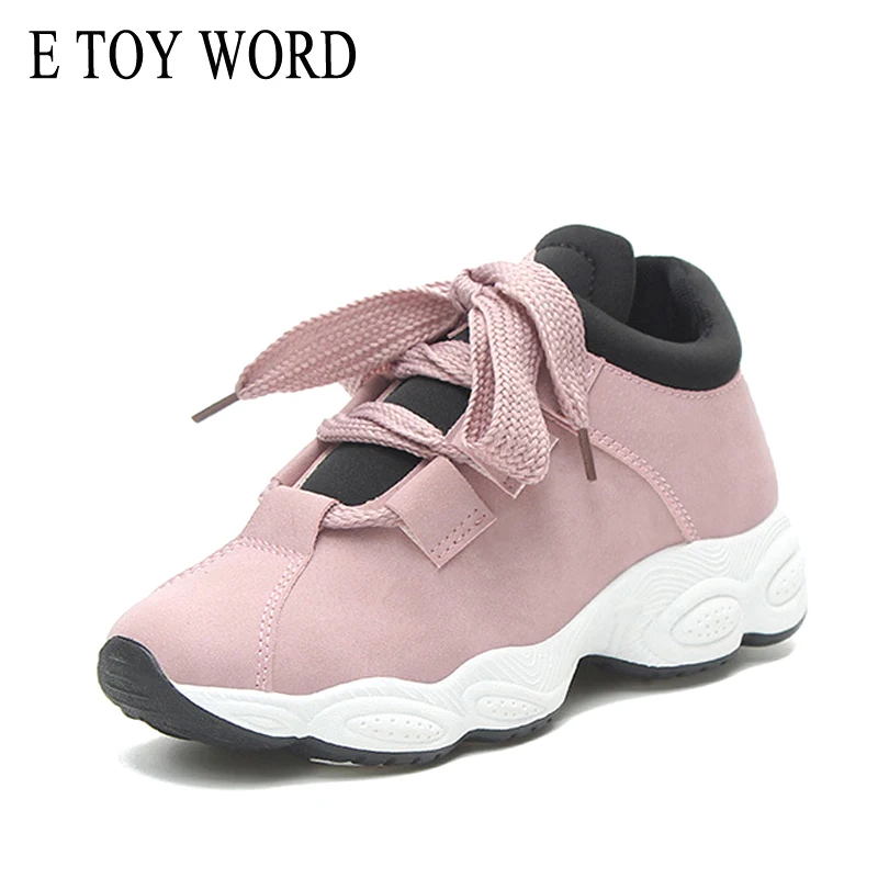 

E TOY WORD hot Women Sneakers Breathable Lace up Pink Pig Leather Sneakers Woman zapatillas mujer tenis feminino Platform Shoes