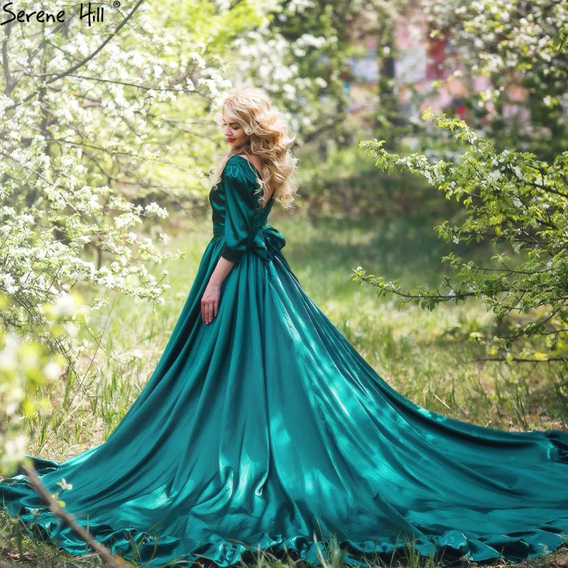 

Sexy Long Green Satin Formal Evening Party Gown Dress Lebanon Engagement Robe De Soiree Kaftan Dress Abiye Abendkleider BHA2159