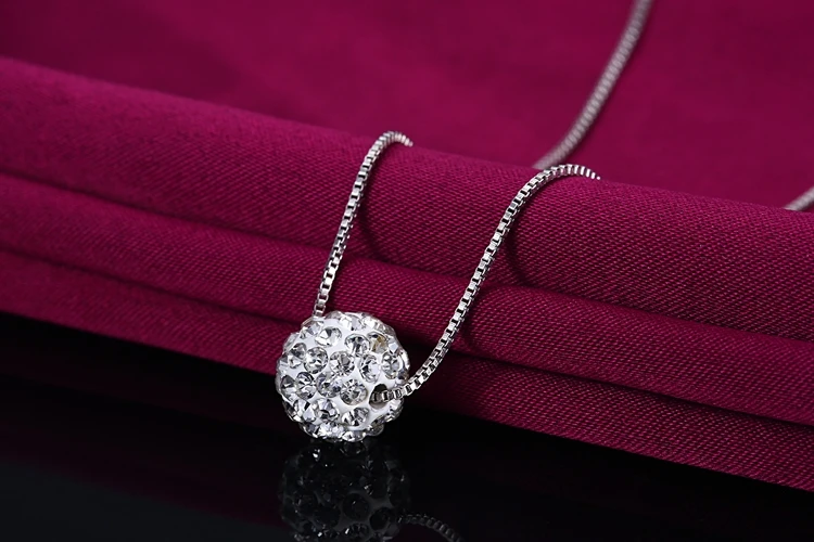 925 пробы Серебряное ожерелье для женщин 10 мм циркониевый шар ожерелье s& Подвески Стерлинговое серебро ювелирные изделия kolye S-N189