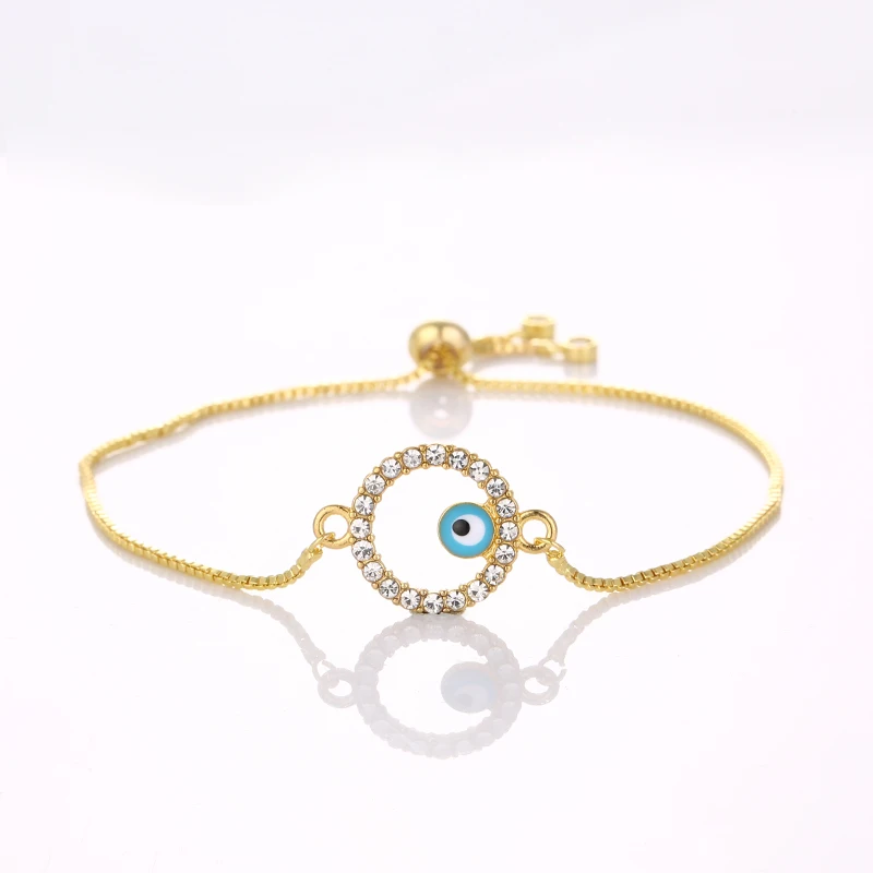 Классический трендовый Турецкий золотой браслет со сглаза, золотой браслет-цепочка с голубым глазом, регулируемые женские ювелирные изделия для вечеринки